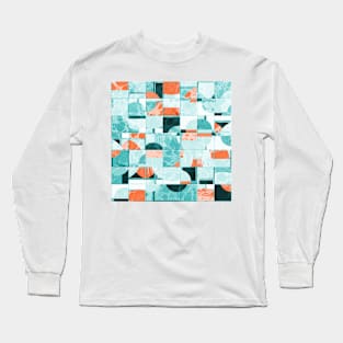 Abstract Cold Mid Century Circles Pattern Resquared in Marbled Paper Long Sleeve T-Shirt